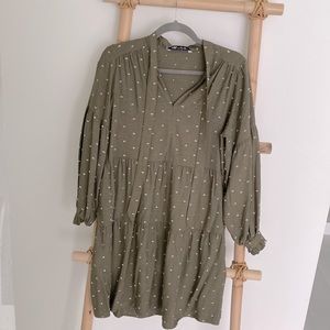 Zara XS Olive Green Polka Dot Dress